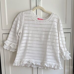 Lilly Pulitzer White Crochet Ruffle Top